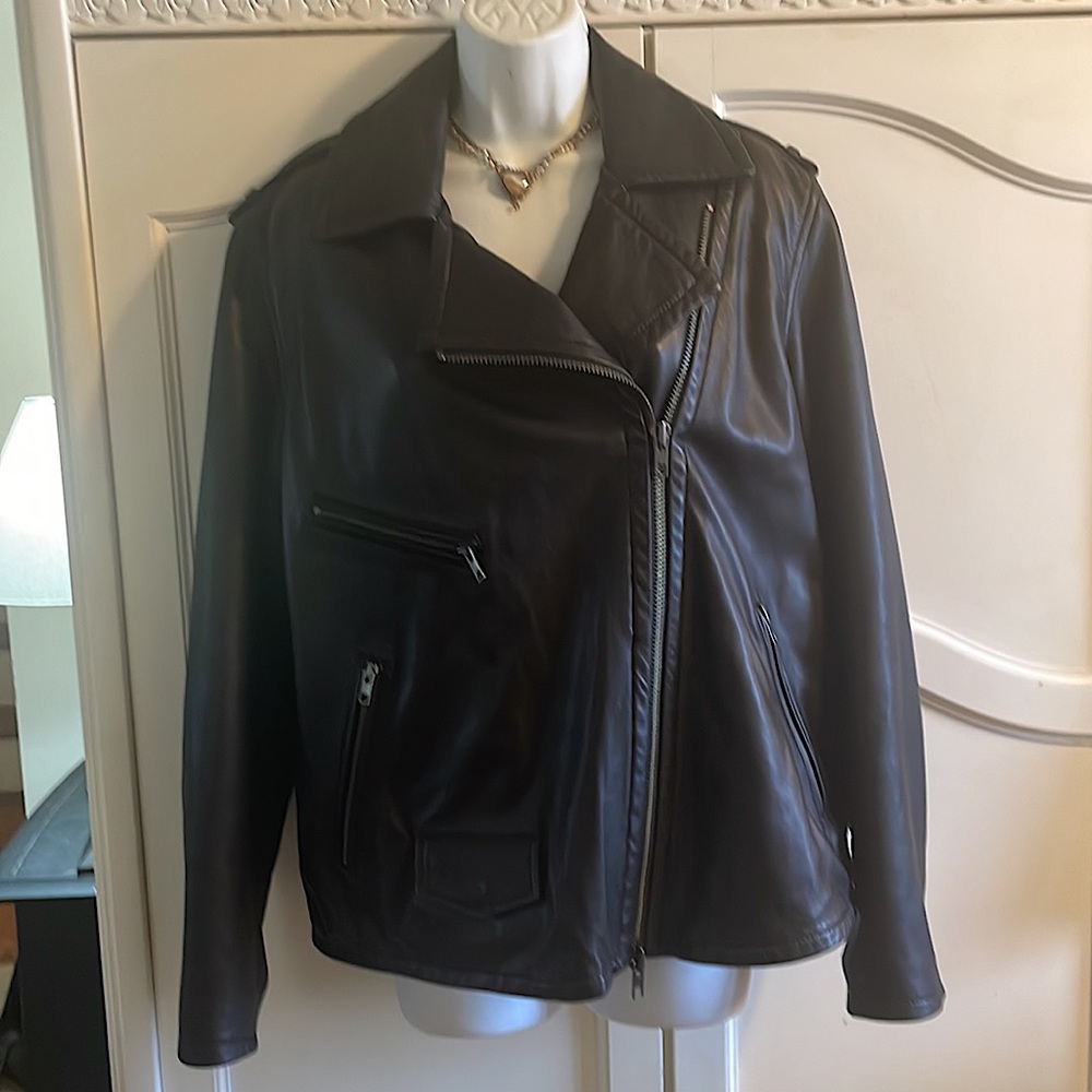 Vince Thick Leather Motorcycle Jacket Oversized Size L